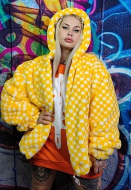 Checkerboard fleece jacket detachable check jacket in yellow