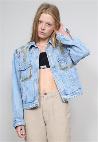 VINTAGE 80'S ROCCOBAROCCO GOLD EMBROIDERED DENIM JACKET