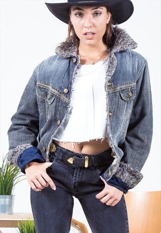VINTAGE 80S ORIGINAL LEE SHEEPSKIN DENIM JACKET/ S1767