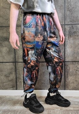 Baroque print joggers handmade religion overalls in multi 