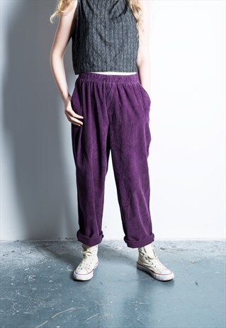 VINTAGE 1990S PURPLE CORDUROY HIGH-WAISTED TROUSER
