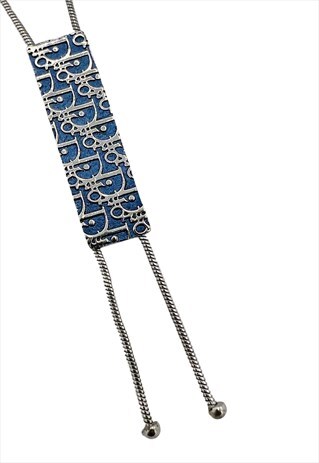 CHRISTIAN DIOR NECKLACE MONOGRAM LOGO TROTTER METAL TAG BLUE