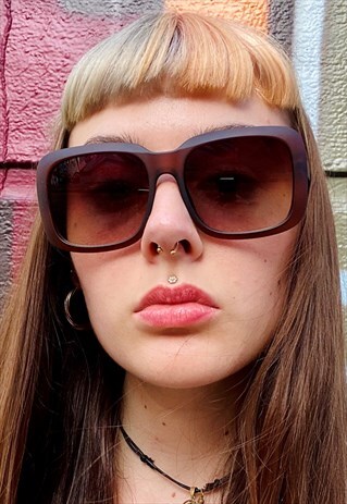 VINTAGE INSPIRED SUNGLASSES SQUARE SHAPE IN BROWN MATT UV400