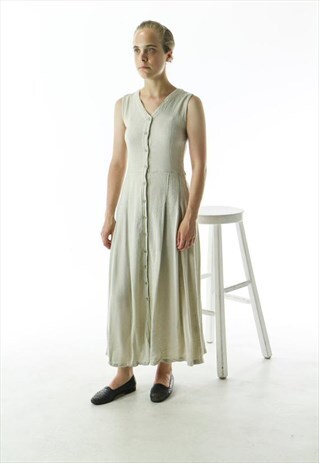 SLEEVELESS LINEN LIKE DRESS / RETRO BUTTON UP DRESS