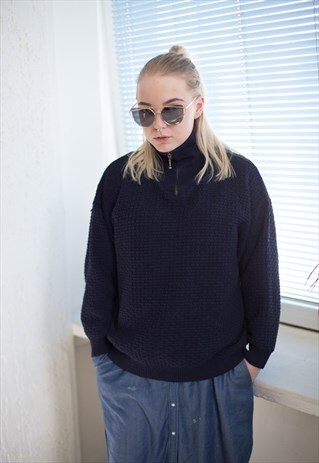 VINTAGE 80'S NAVY TURTLE NECK JUMPER