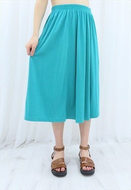 60s Vintage Turquoise Midi Skirt