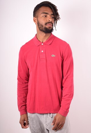 LACOSTE MENS VINTAGE POLO SHIRT LONG SLEEVE MEDIUM RED 90S