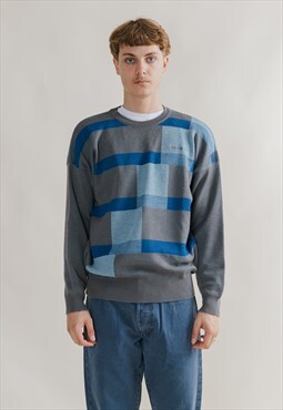 Vintage Adidas Abstract Pattern Blue Knit Jumper Unisex M