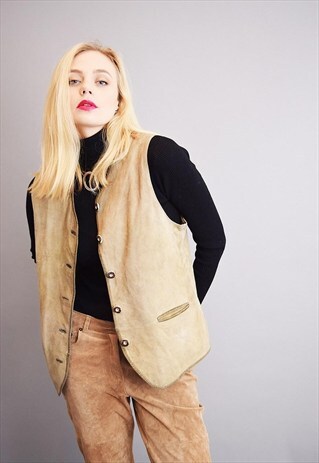 CUTE 80'S RETRO BOHO GENUINE SUEDE GILET TOP VEST