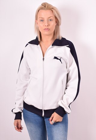 PUMA WOMENS VINTAGE TRACKSUIT TOP JACKET MEDIUM WHITE 90S