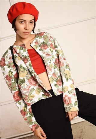 90'S RETRO DENIM ROSE PRINT FESTIVAL GARM JACKET