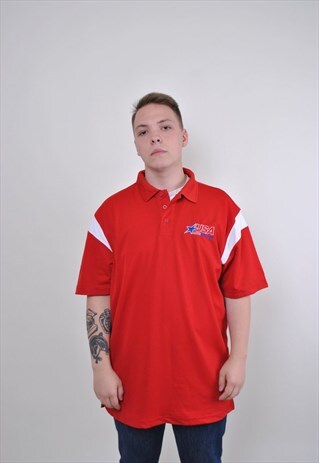 RED SOCCER JERSEY, VINTAGE USA FOOTBALL T-SHIRT, SPORT POLO