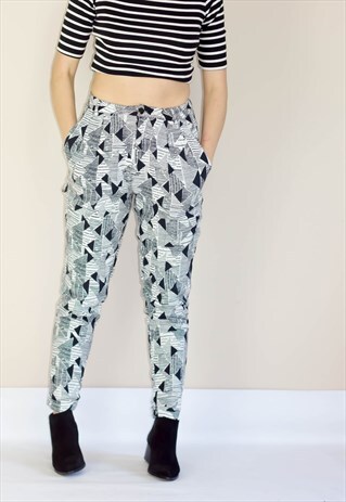 RETRO HIGH WAISTED TAPERED PRINT TROUSERS