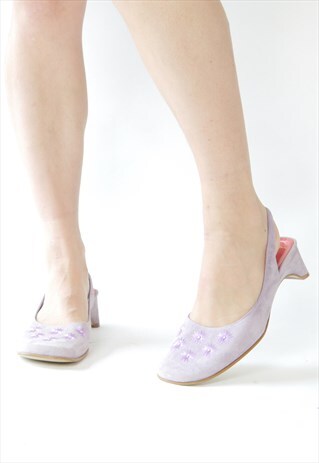 VINTAGE 90S LILAC SUEDE RHINESTONE SLINGBACK SANDALS SHOES
