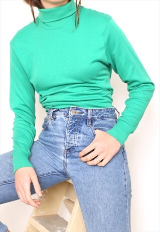 VINTAGE 90S GREEN POLO HIGH TURTLE NECK TOP
