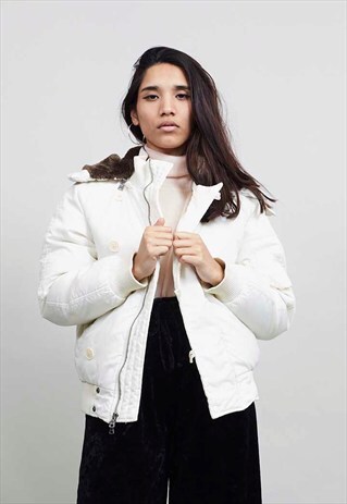 VINTAGE CLASSIC WHITE HOODED RALPH LAUREN BOMBER JACKET