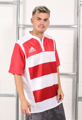 Vintage Adidas T-Shirt in Red White Stripe Sports Tee XL