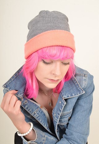 VINTAGE BEANIE HAT PINK / GREY