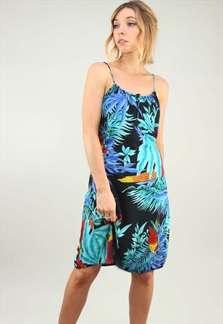 VINTAGE 90S TROPICAL HAWAIIAN PATTERNED SUMMER SUN DRESS