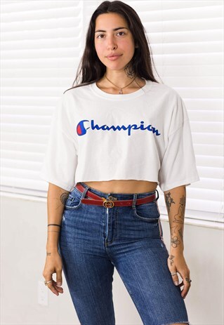 VINTAGE CHAMPION CROP TOP REWORKED LOGO 90S XL 4.2