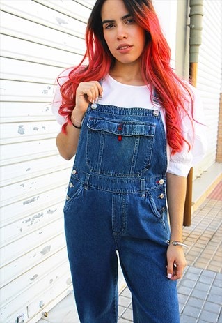 MID BLUE DENIM STRAIGHT LEG DUNGAREES