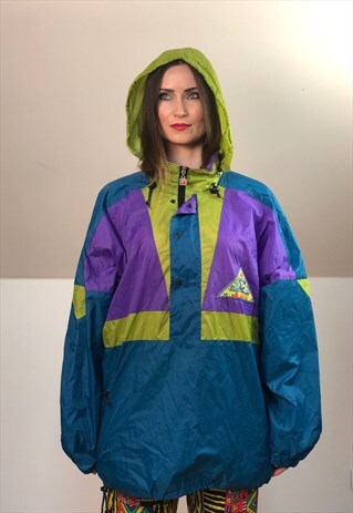 SURF NEON WINDBREAKER HOODIE JACKET FRESH VINTAGE 90S