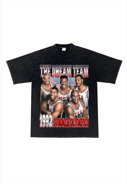 Black Washed the dream team 1992 fans Retro T shirt tee