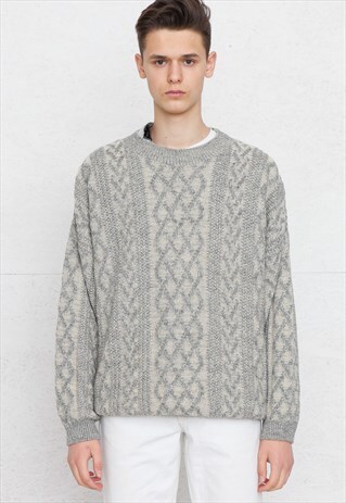 VINTAGE GREY ROUND NECK KNIT JUMPER