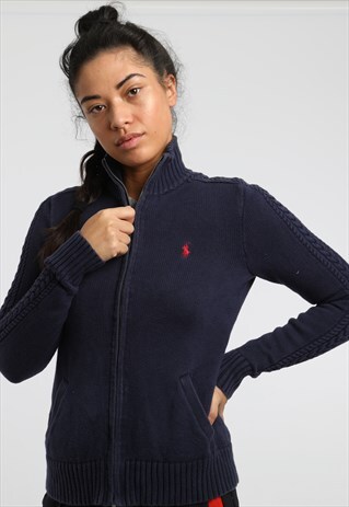 90S RALPH LAUREN EMBROIDERED LOGO KNIT ZIPPED SWEATSHIRT