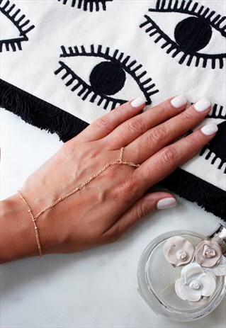 GOLD SLAVE CHAIN RING HAND BRACELET