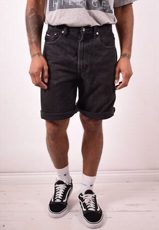 TOMMY HILFIGER MENS VINTAGE DENIM SHORTS W32 BLACK 90S