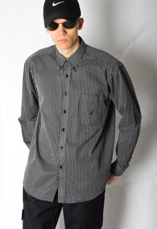 VINTAGE 90S BLACK GREY STRIPED NAUTICA SHIRT
