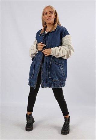 VINTAGE 90'S DENIM BOMBER JACKET OVERSIZED TALL 18 2XL (51T)