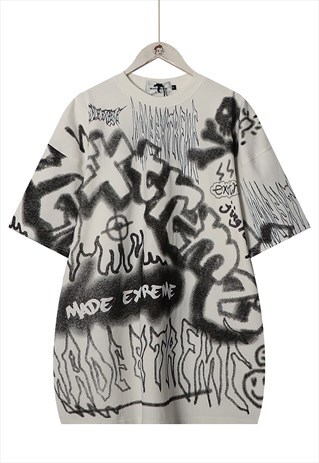 GRAFFITI MADE EXTREME SLOGAN WASHED BAGGY T-SHIRT IN WHITE