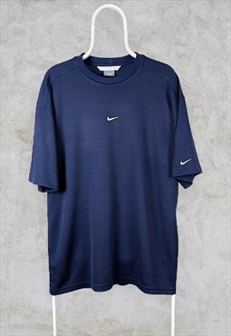 Vintage Blue Nike T-Shirt Centre Swoosh Embroidered Large