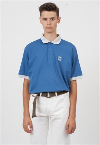 VINTAGE BLUE FILA SHORT SLEEVE POLO SHIRT TOP