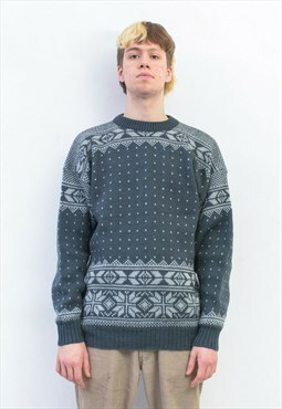 Norwegian Vintage Mens L Jumper Pullover Sweater Wool Nordic