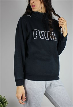 Vintage Puma Sweatshirt w Logo Front & Shoulder w 1/4 Zip