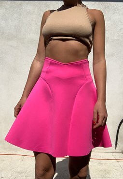 Neon Neoprene Pink High Waisted Skirt