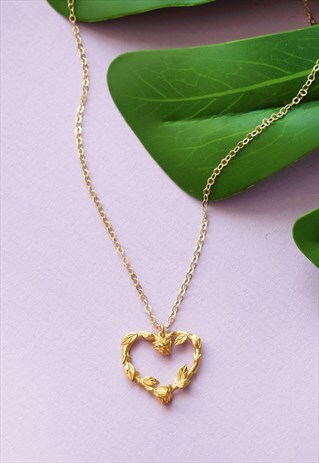 GOLD NECKLACE WITH DELICATE ROSE HEART SHAPE HANDMADE