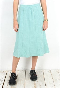 Vintage Women's L Linen Skirt Mint Bright Romantic Midi 90's