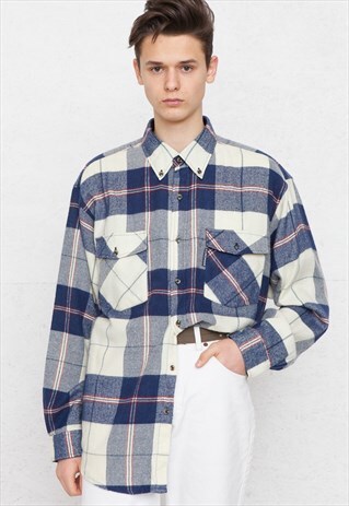 VINTAGE BLUE YELLOW EURO MAN CHECKERED LONG SLEEVE SHIRT