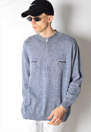 VINTAGE 90S BLUE LIGHTWEIGH KNIT 1/2 ZIPPER JUMPER