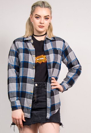 90'S VINTAGE BOYFRIEND CHECK PATTERN FLANNEL SHIRT