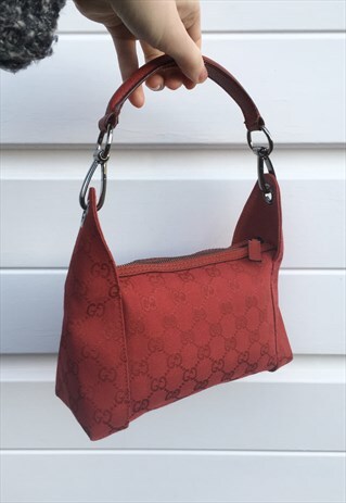 WOMENS GUCCI HANDBAG PURSE IN RED ALL OVER MONOGRAM PRINT