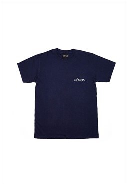 Navy Logo Embroidered Heavy Cotton T shirt Tee Y2k