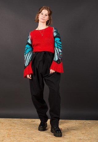 RED WITH MULTICOLOR PATTERN SLEEVE JUMPER BY KENZO