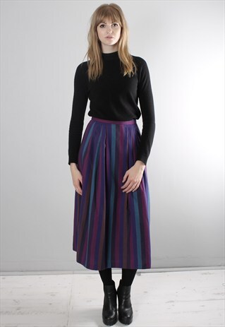 VINTAGE 80S PURPLE STRIPE WOOL MIDI SKIRT