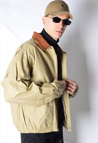 VINTAGE 90S BEIGE BROWN LEATHER COLLAR NAUTICA JACKET