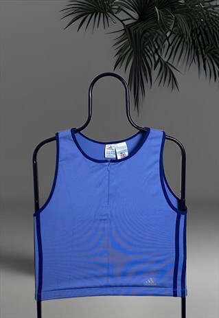 ADIDAS SPORT PERFORMANCE VEST WITH FRONT ZIPPER CROP IN BLUE